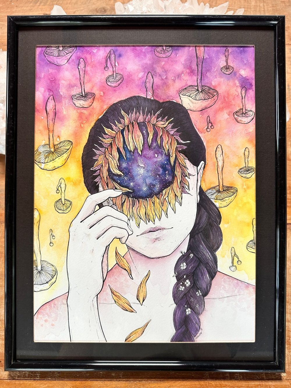 Original Signed Watercolor by Arinda ‘18 Cosmic Sunflower Framed Art